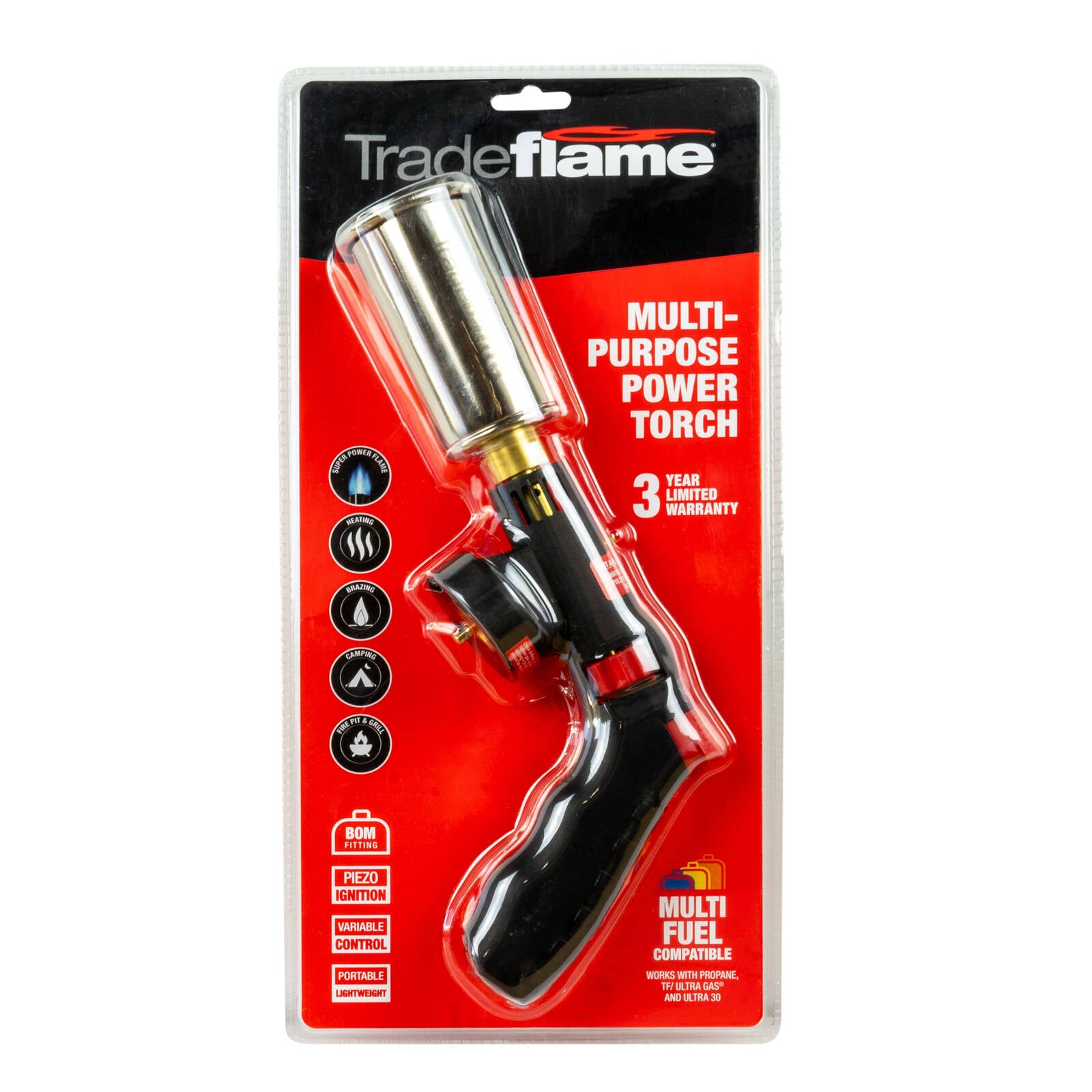 Tradeflame Multi Purpose Power Torch - Stainless Steel and Brass, Multi-Fuel