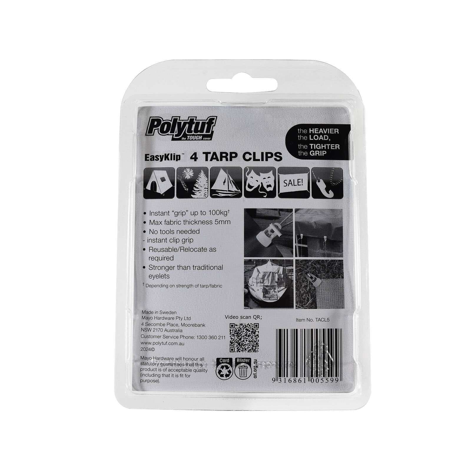 Polytuf Easyklip Tarp Clip - 4 Pack Fibreglass Reinforced Nylon