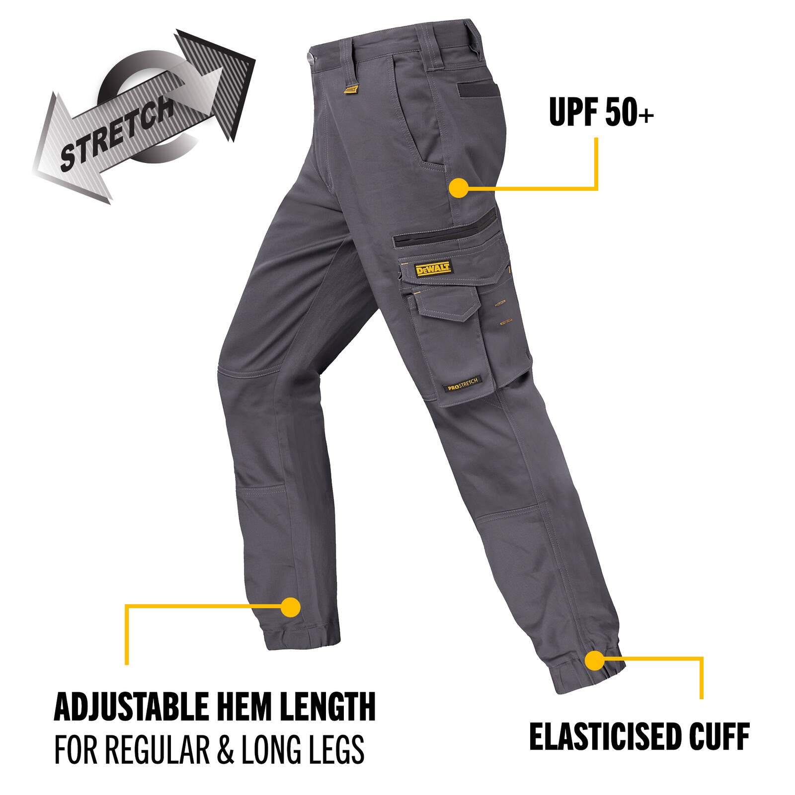 DeWALT Goldfield PROStretch Work Trousers Size 34 Grey Cotton Spandex