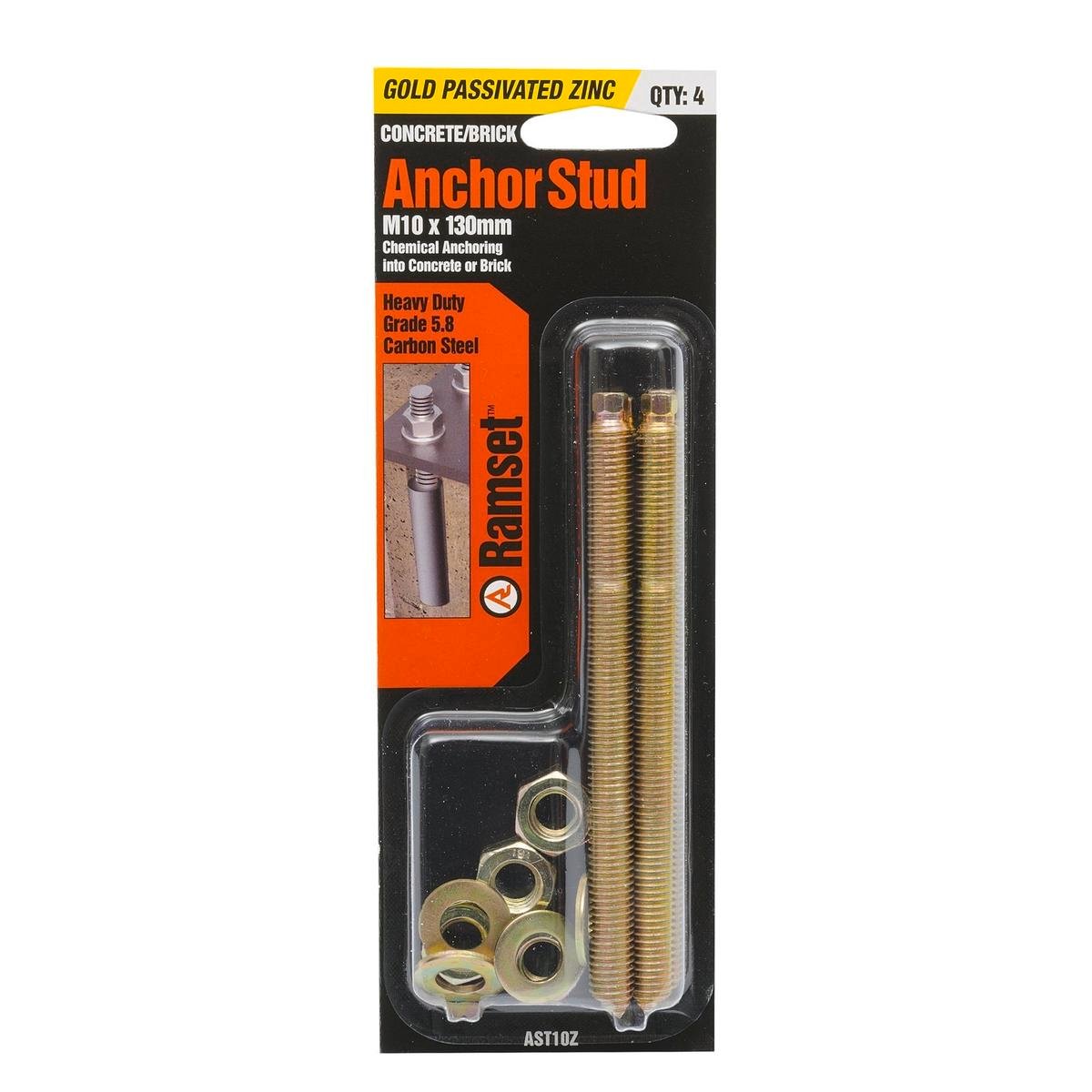 Ramset M10 x 130mm Zinc Plated Anchor Stud - 4 Pack