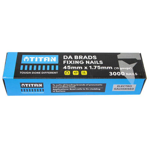 Titan 45 x 1.75mm 15 Gauge Electro Galvanised 34 Degree Angled DA Brads - 3000 Pack