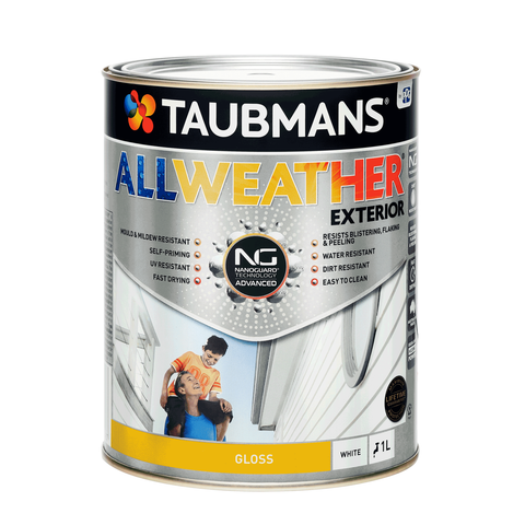 Taubmans 1L White Gloss All Weather Exterior Paint - Mould Resistant - Fast Drying - SuperSaverAU - view 1