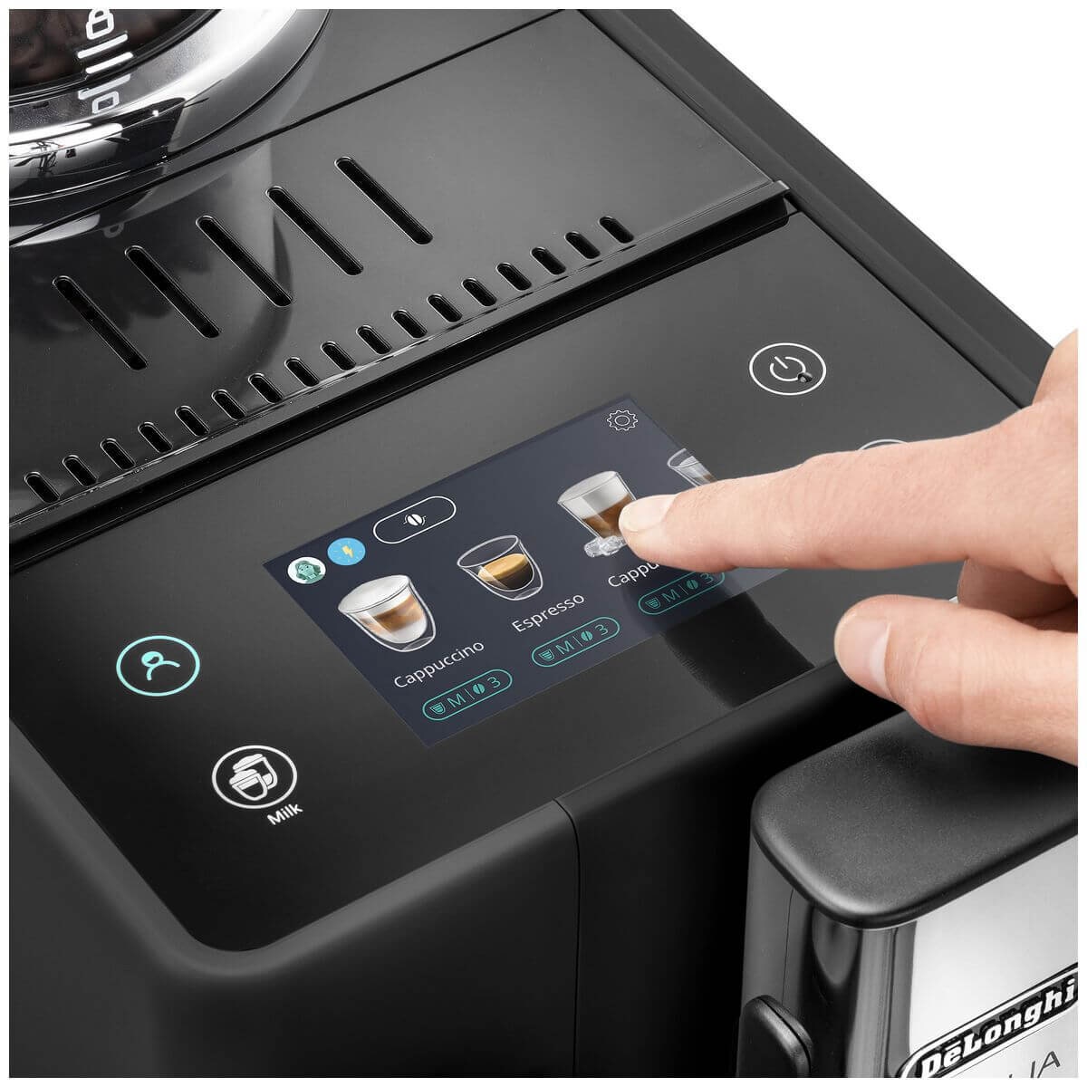 DeLonghi Rivelia fully automatic coffee machine - onyx black, LatteCrema Hot & Cold, 22 recipes - EXAM44057B