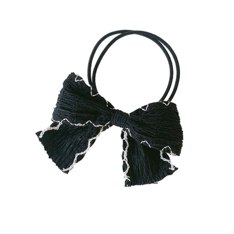Fabric Bow Hair Tie Ponytail Holder - Black