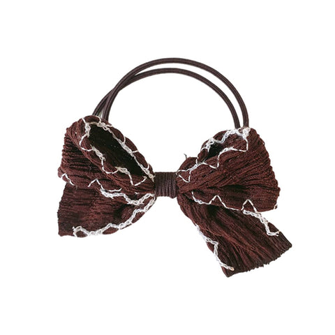 Fabric Bow Hair Tie Ponytail Holder - Coffee Brown