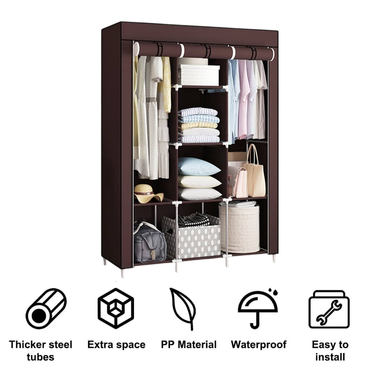 Fabric Wardrobe with Shoe Rack, Brown, 128 x 45 x 170 cm - view 5