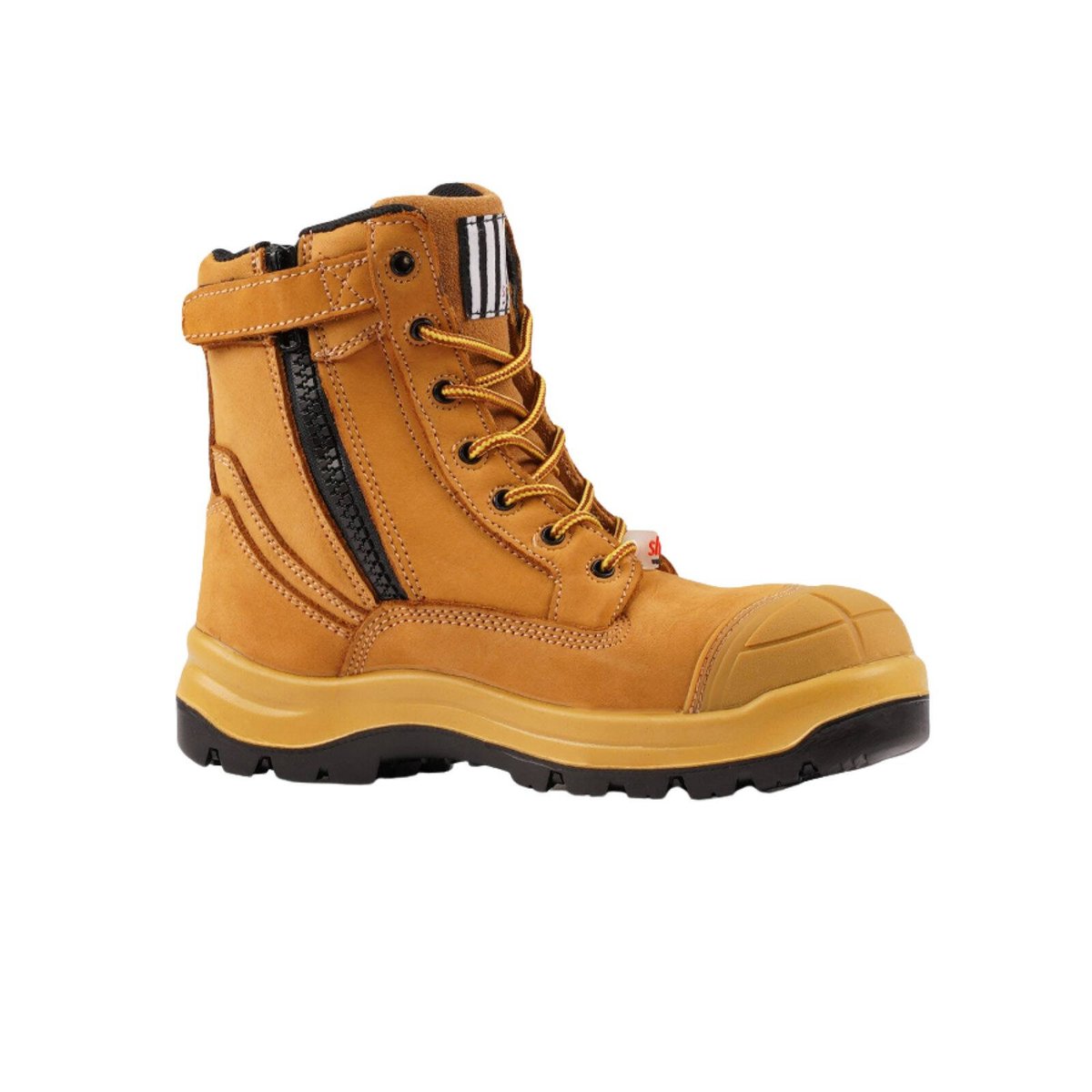 she wear Excels Women's Safety Work Boots, Zip, Nubuck Leather, Composite Toe, Wheat Size 7