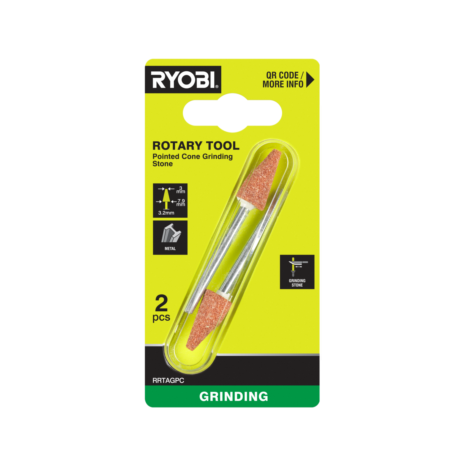 Ryobi 7.9mm Rotary Pointed-Cone Grinding Stone for Sharpening and Deburring