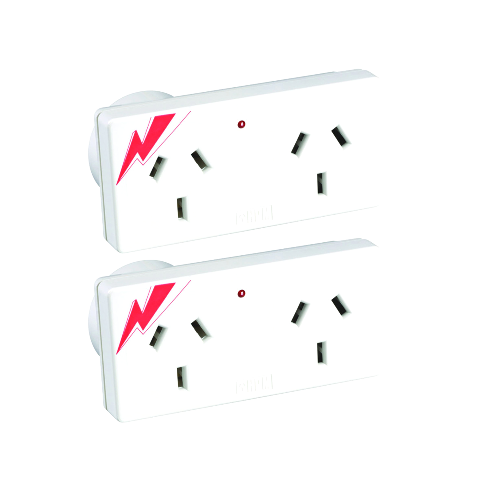 HPM Surge Protected Double Adaptor, 2 Pack, White, 4 Outlets, 240V