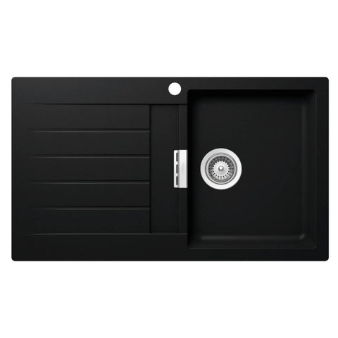 Abey Single Bowl Topmount Sink - 26L Granite Cristadur, Left Hand Drainer, Pure Black - D100PR