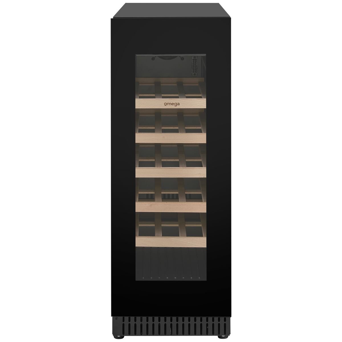 Omega 18 Bottle Single Zone Wine Cabinet - Black, Triple Glazed UV Glass, Built-In or Freestanding - OCW18SB