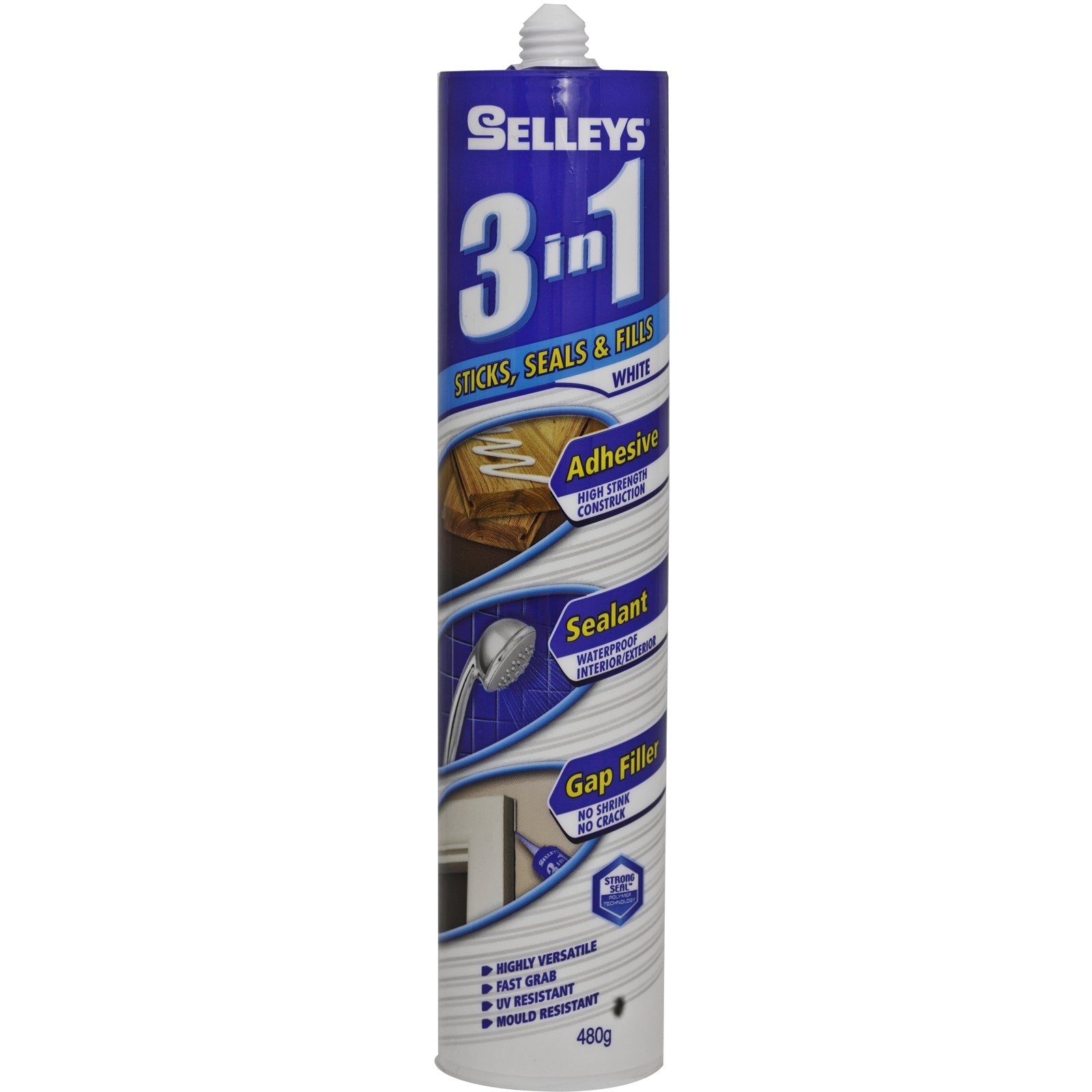 Selleys 3-in-1 Silicone Sealant 480g White - UV Resistant Paintable Adhesive, Sealant & Gap Filler