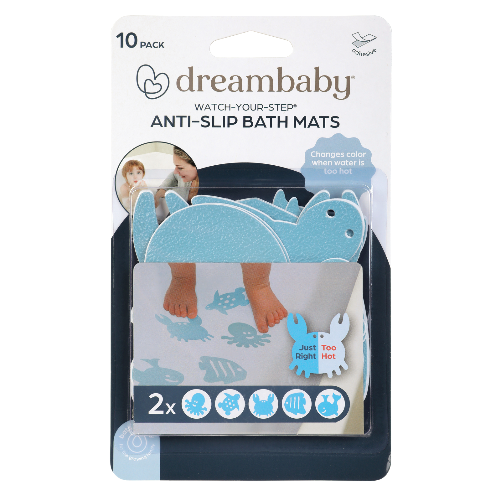 Dreambaby Child Safety Heat Sensing Anti-Slip Bath Strips - PVC, Self-Adhesive, Blue