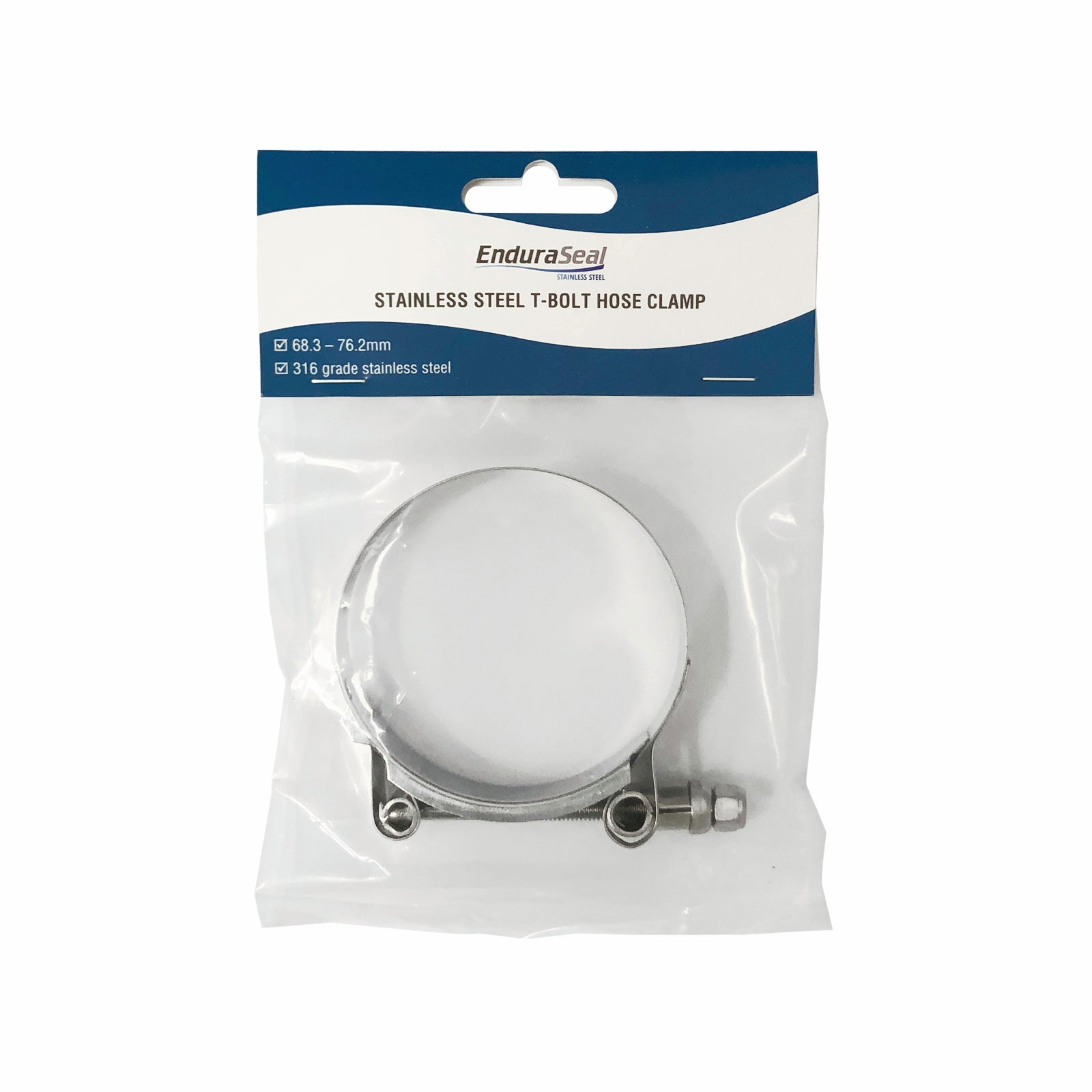 EnduraSeal 68-76mm Grade 316 Stainless Steel T-Bolt Hose Clamp Corrosion Resistant