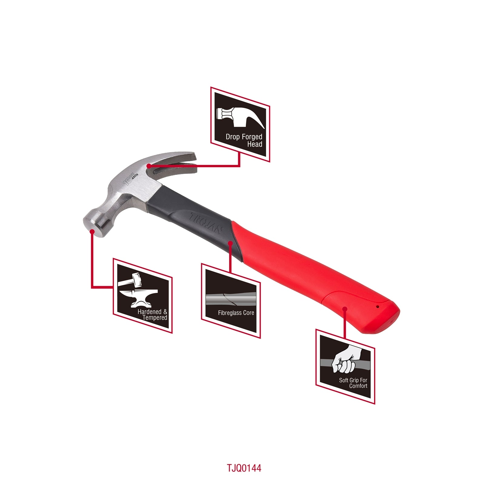 Trojan 16oz (450g) Fibreglass Claw Hammer