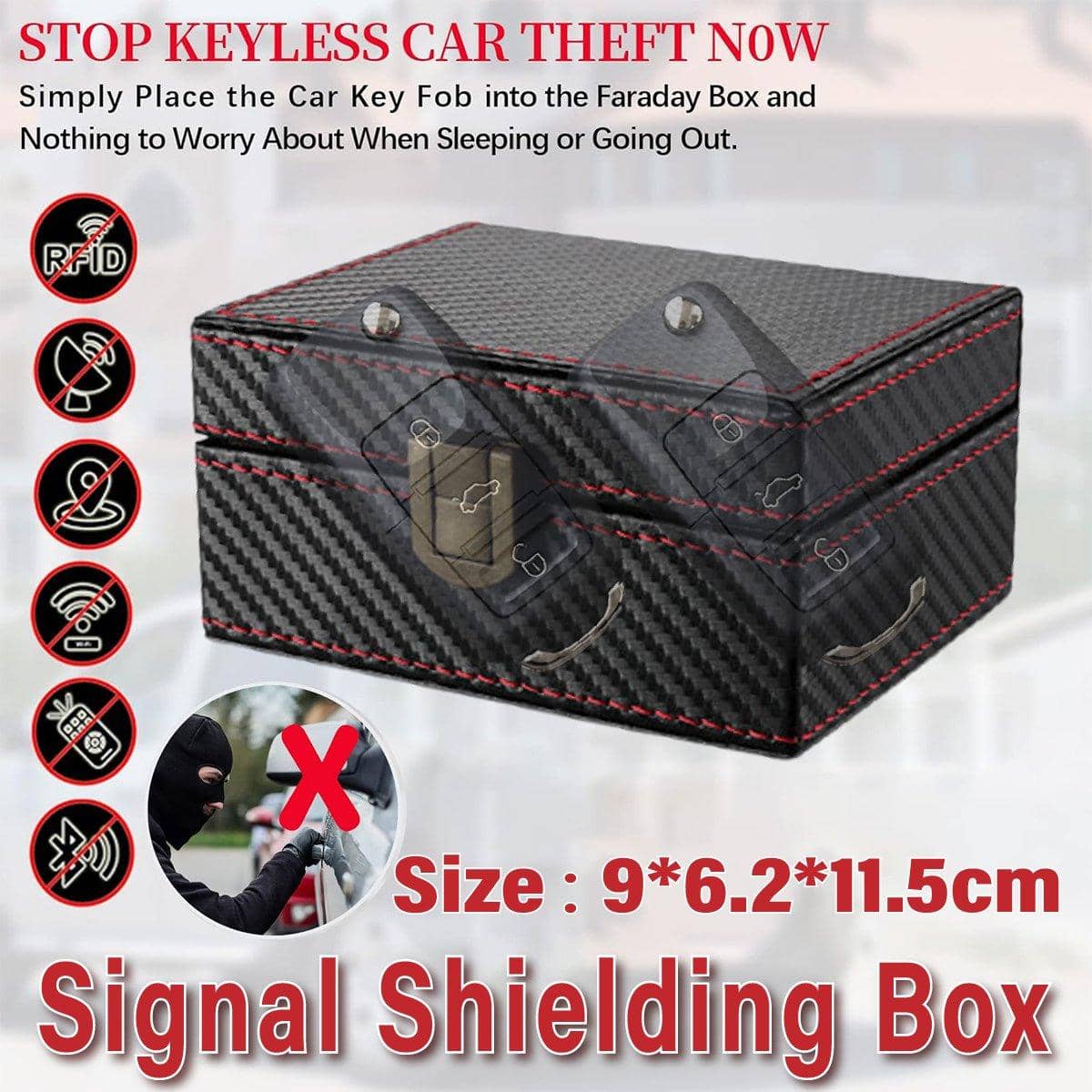 Faraday Signal Blocking Box for Car Key Fobs - Black Carbon Fibre