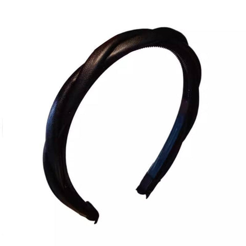 Faux Leather Braided Headband for Women and Girls - Black