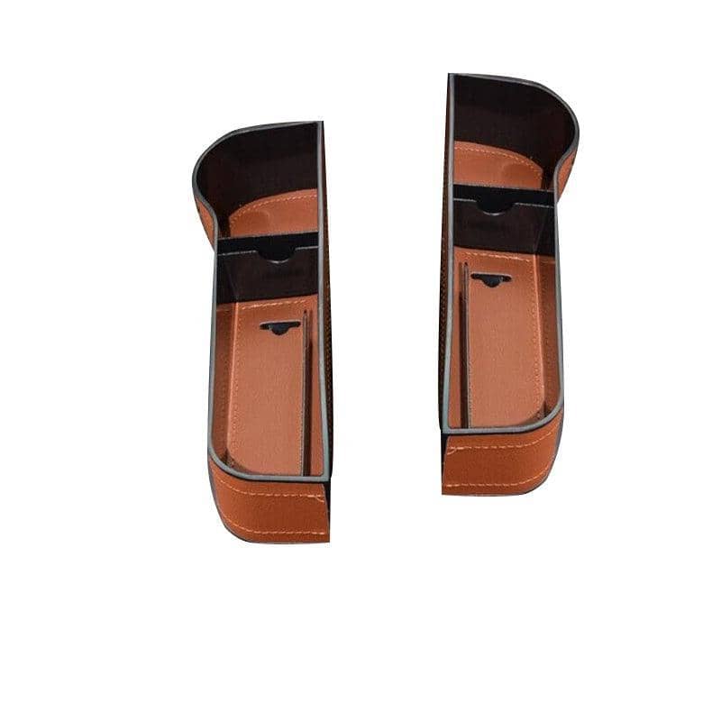 Faux Leather Car Seat Gap Storage Boxes, Set of 2 - Brown