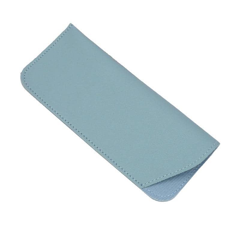 Faux Leather Glasses Case, Soft Pouch - Light Blue