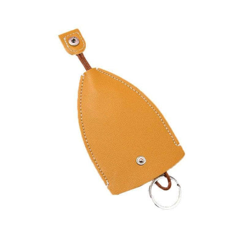 Faux Leather Key Pouch with Pull Strap - Mustard Yellow