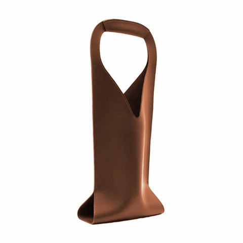 Faux Leather Single Wine Bottle Bag with Handle - Brown