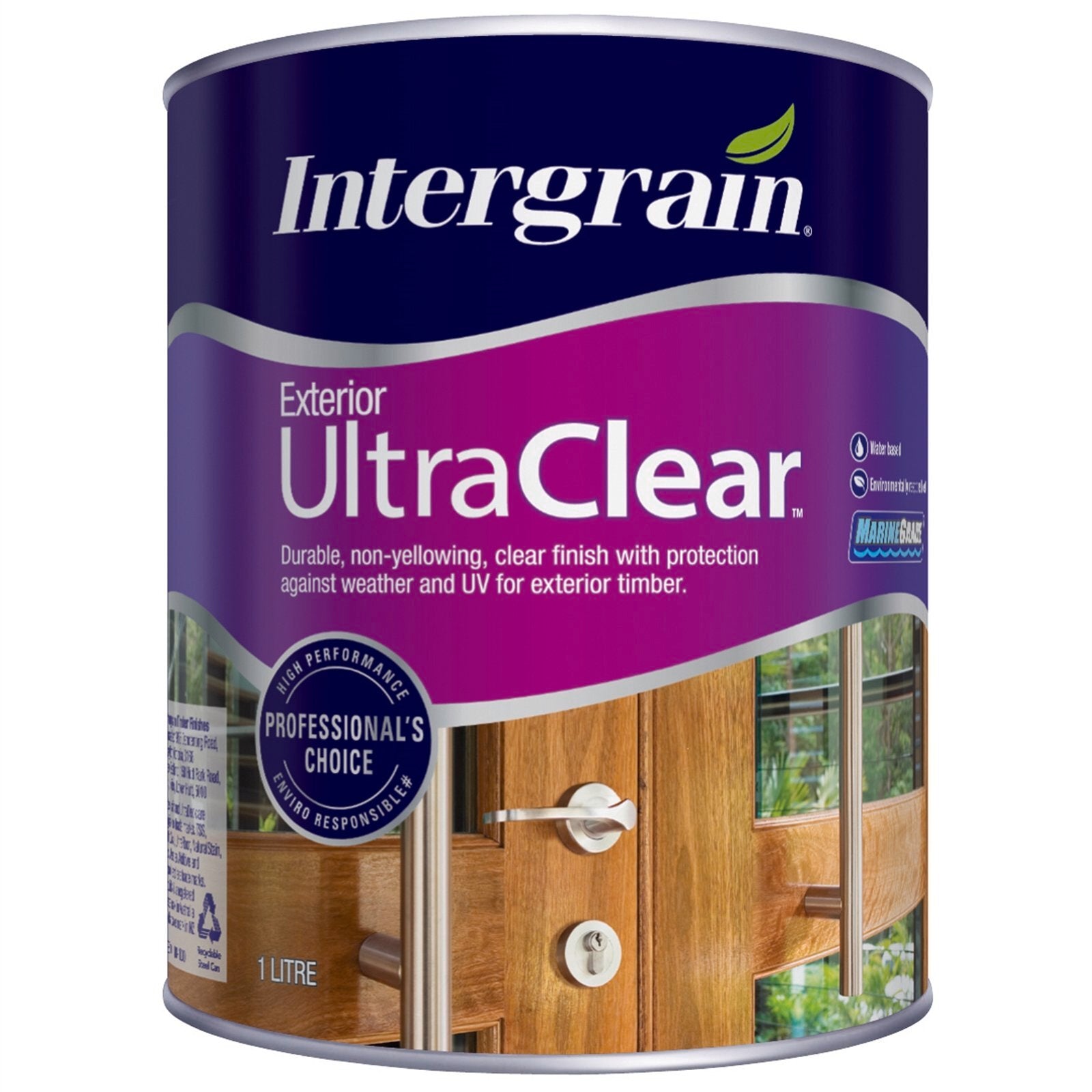 Intergrain 1L UltraClear Satin Exterior Timber Varnish - Clear, Water Based, Splatter Resistant