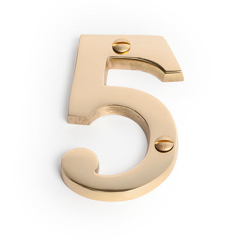 Sandleford 75mm Solid Brass House Number 5 - Weather Resistant, Fixings Included