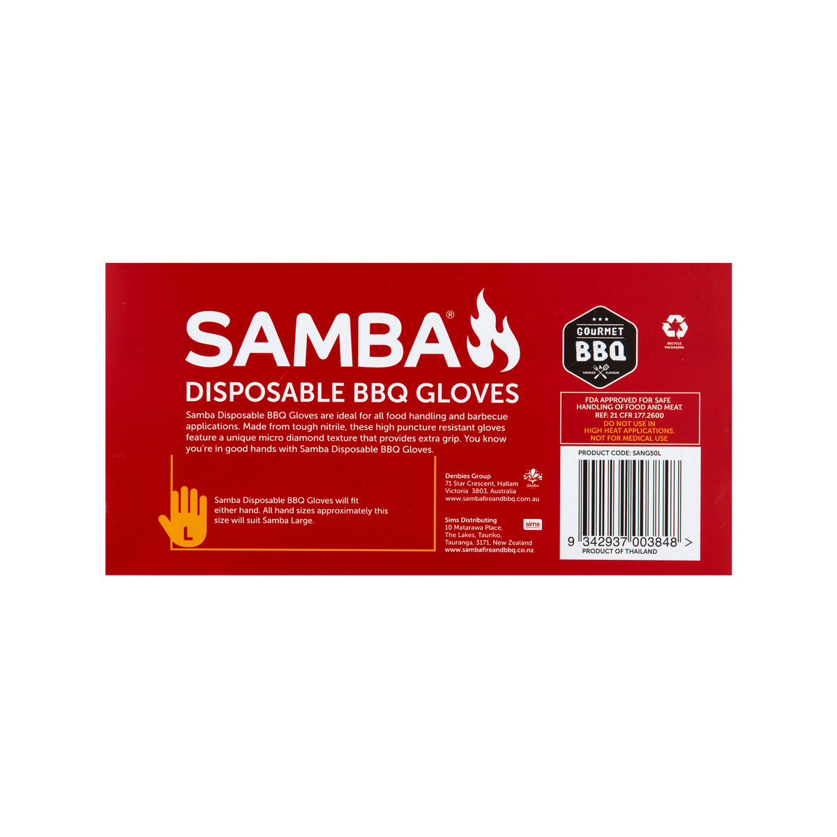Samba Large Disposable BBQ Gloves Nitrile 50 Pack