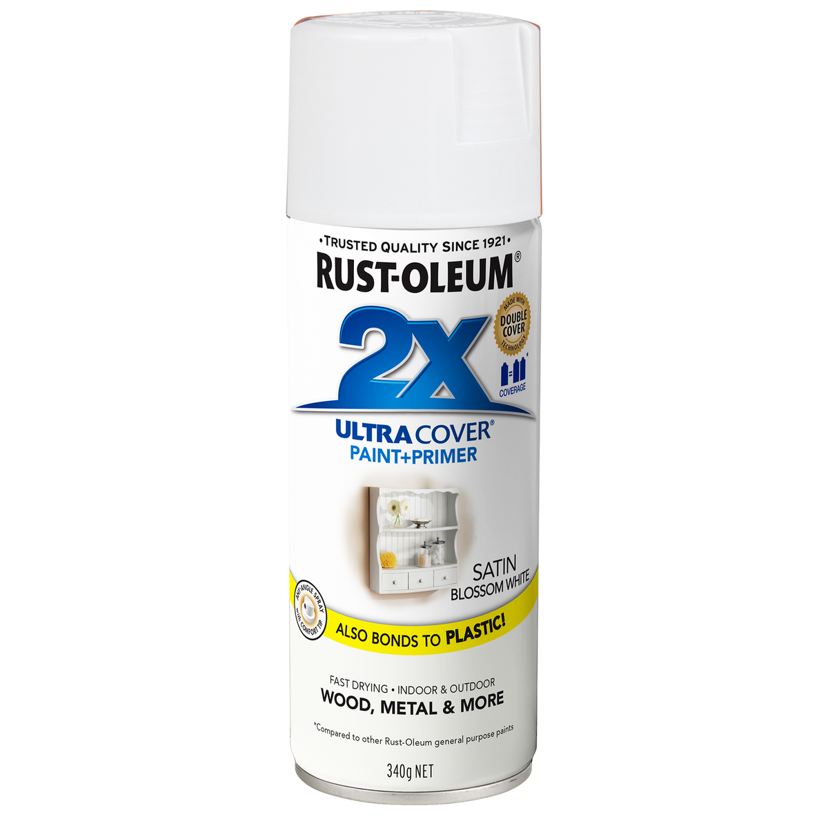 Rust-Oleum 2X Ultra Cover Satin Blossom White Spray Paint 340g Paint & Primer In One