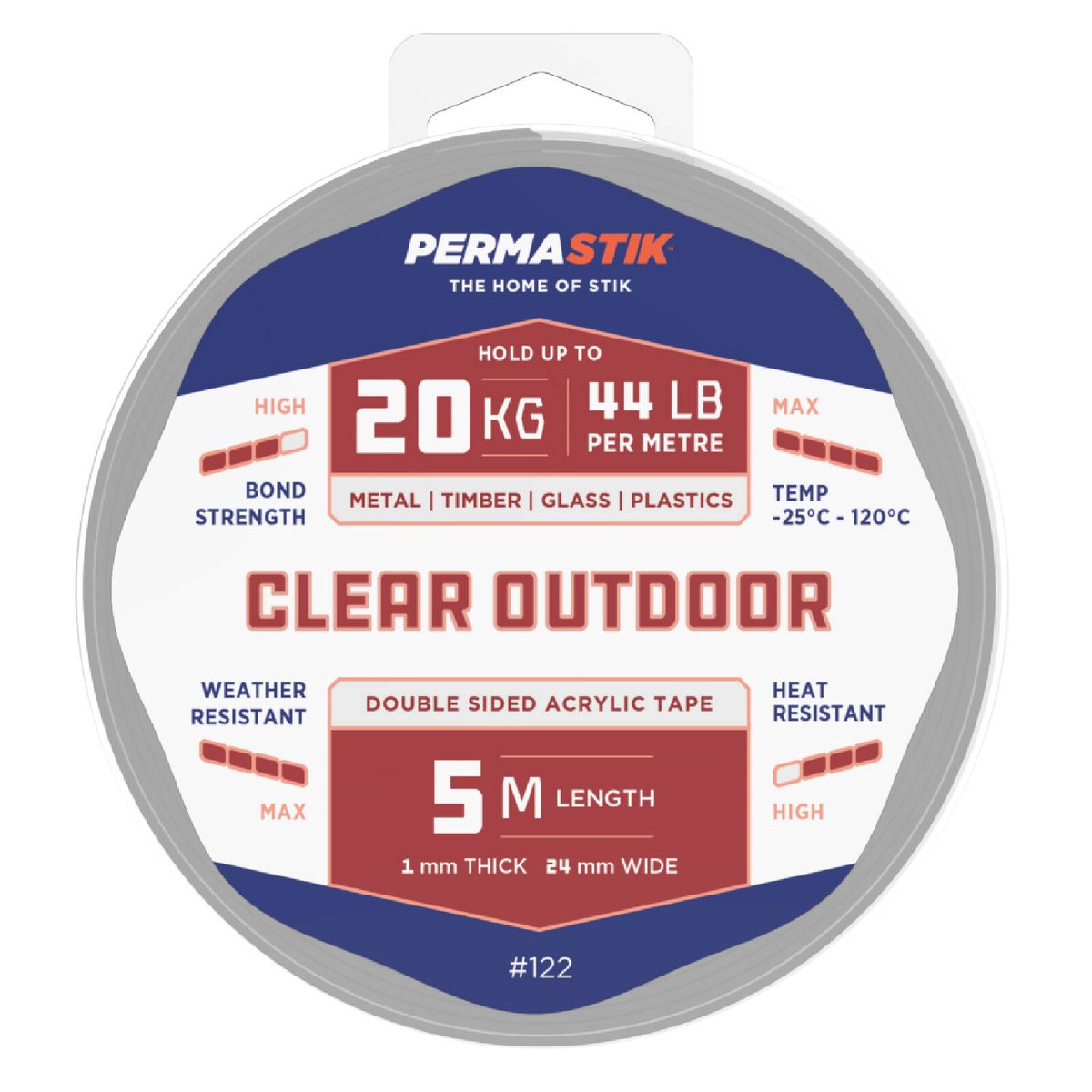 Permastik 24mm x 5m Clear Outdoor Mounting Tape Acrylic High Bond