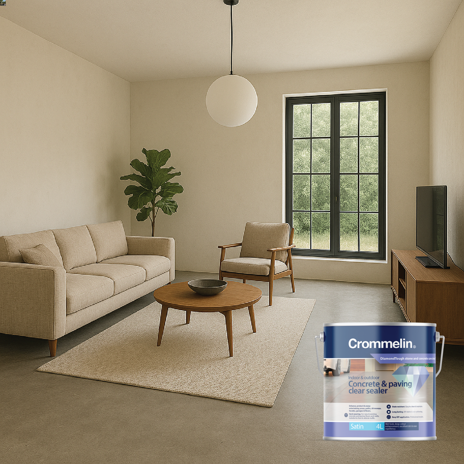 Crommelin 4L Clear Satin DiamondTough Concrete & Paving Sealer, Solvent Based