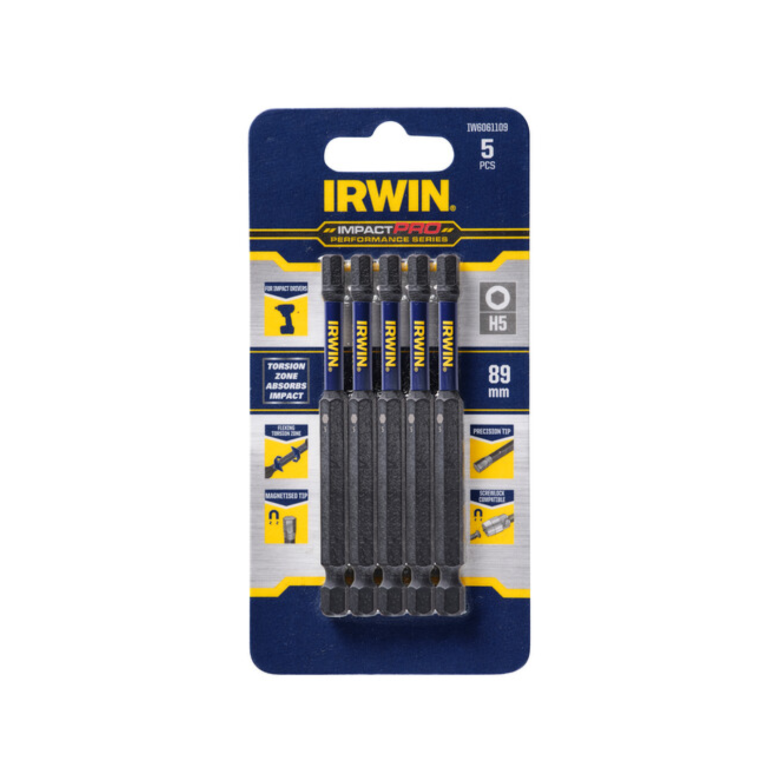 Irwin 89mm Impact Pro Performance Hex 5 Driver Bits 5 Pack