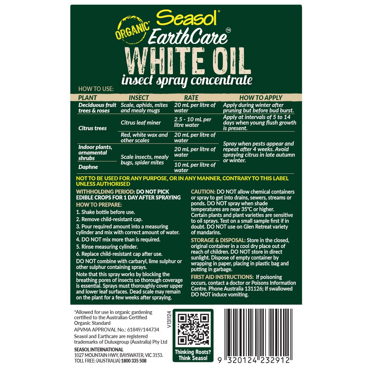 Seasol Earthcare 500ml White Oil Concentrate - Pest Control - Low Toxicity - SuperSaverAU - view 2