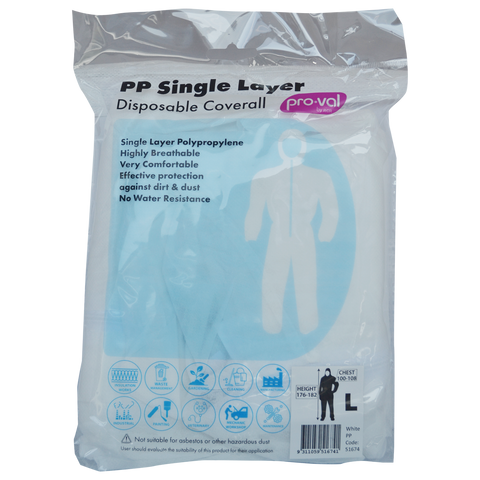 Pro Val Disposable Coverall Large - Single Layer - Breathable Protection - SuperSaverAU - view 1
