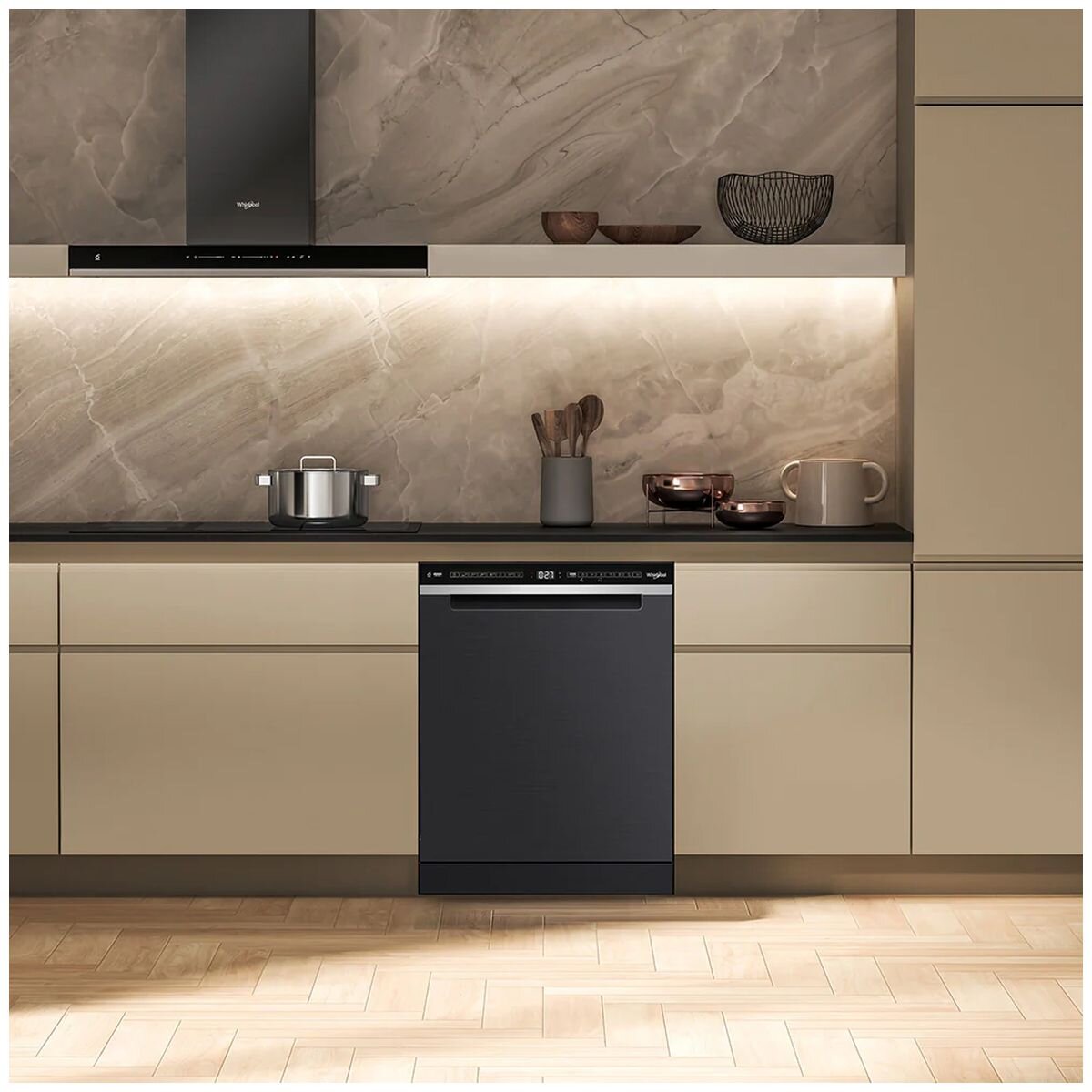Whirlpool 60cm Built Under Dishwasher 14 Place - Black, SpaceClean 3rd Rack, 8 Programs - WDBU3I4PBSAU
