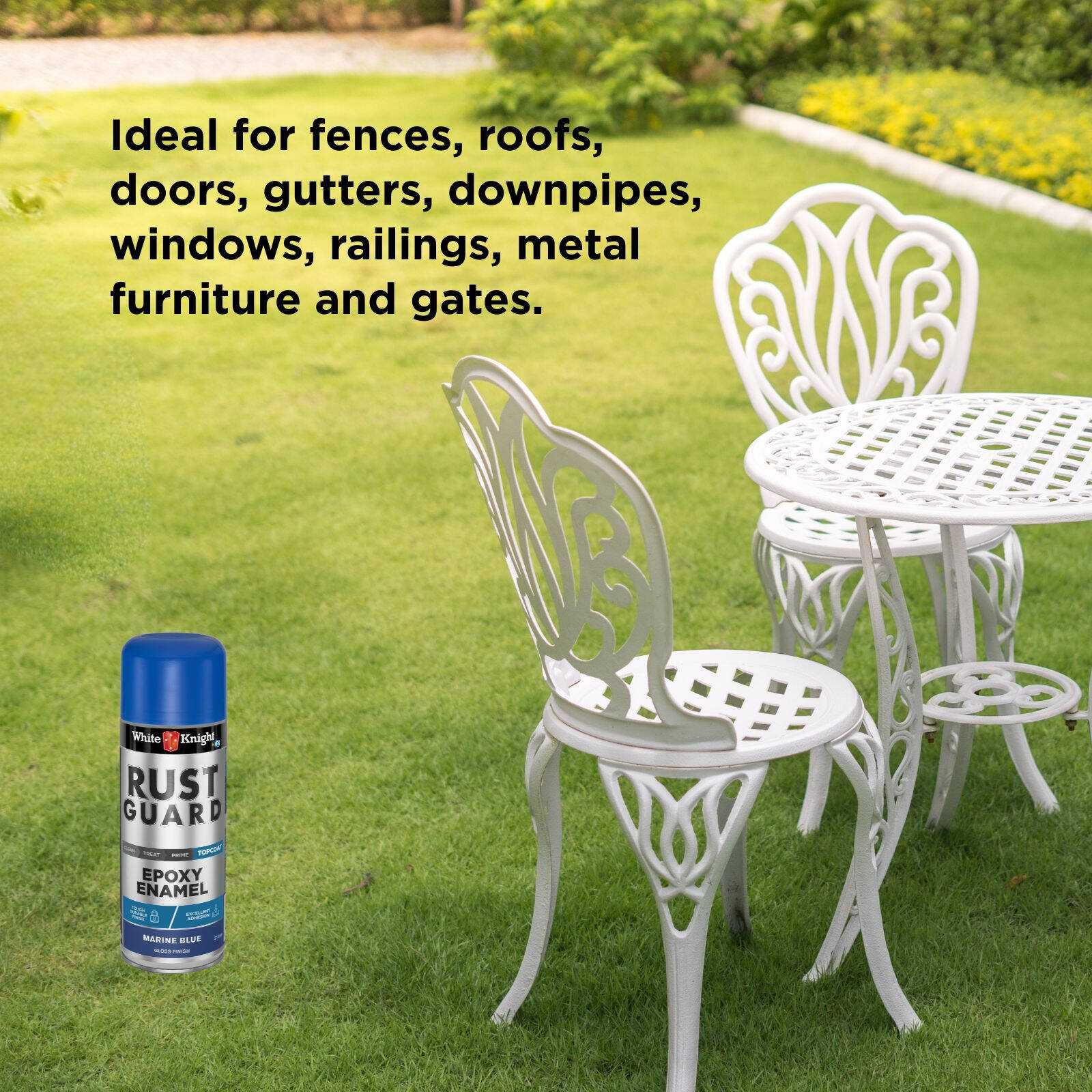 White Knight Rust Guard Epoxy Enamel Spray Paint 310g - Marine Blue Gloss, Solvent Based Metal Finish
