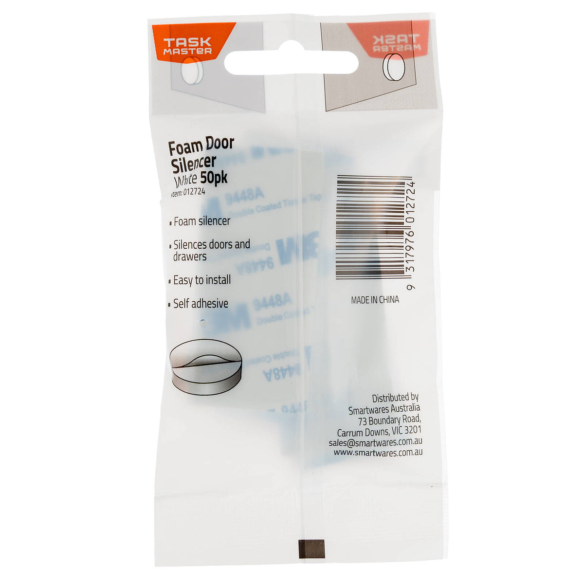 Taskmaster 10mm White Foam Self Adhesive Door Silencers 50 Pack