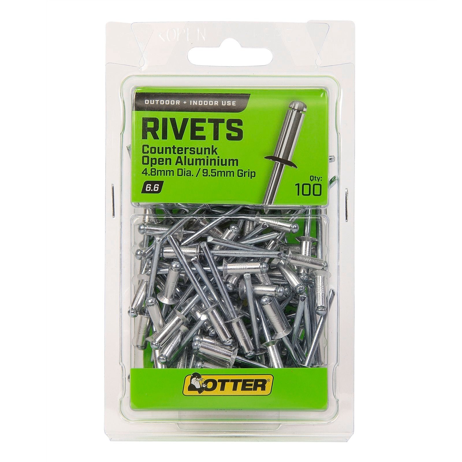 Otter 4.8 x 9.5mm Aluminium Countersunk Open Rivets 100 Pack