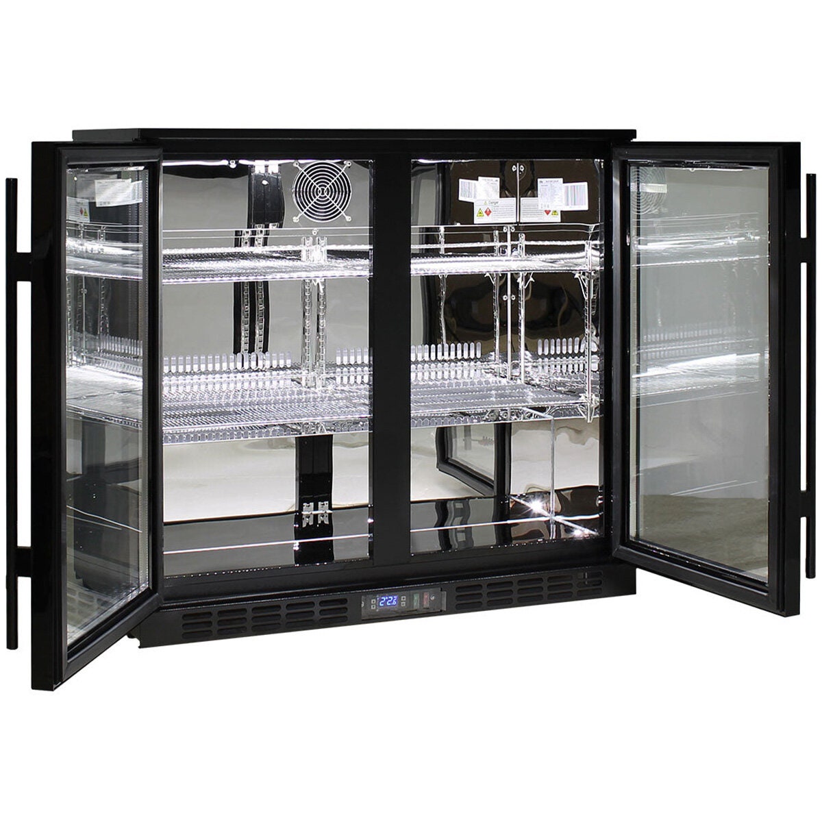 Rhino 208L Double Door Heated Glass Under Bench Beverage Centre - Black, Lockable Doors - SG2H-B-HD