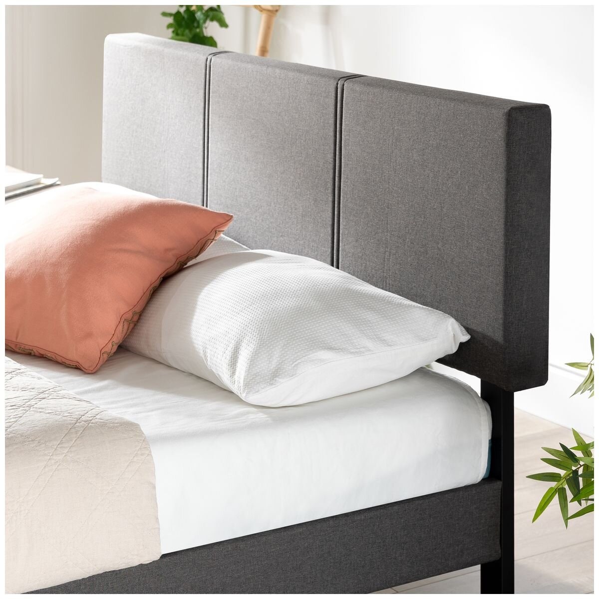 Zinus Double Cambril bed frame - dark grey fabric upholstery, steel frame, 250kg capacity - AU-FPPBC1-38D