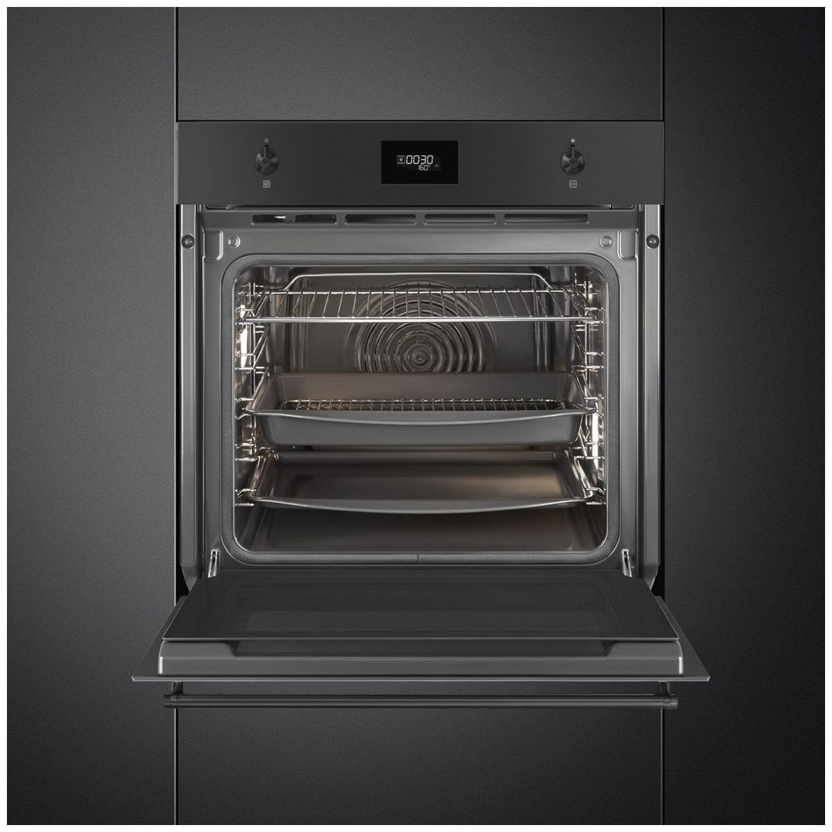 Smeg 60cm Classic Pyrolytic Built-In Oven - 78L Gross, Matte Black, Ten Functions - SOPA6301TN