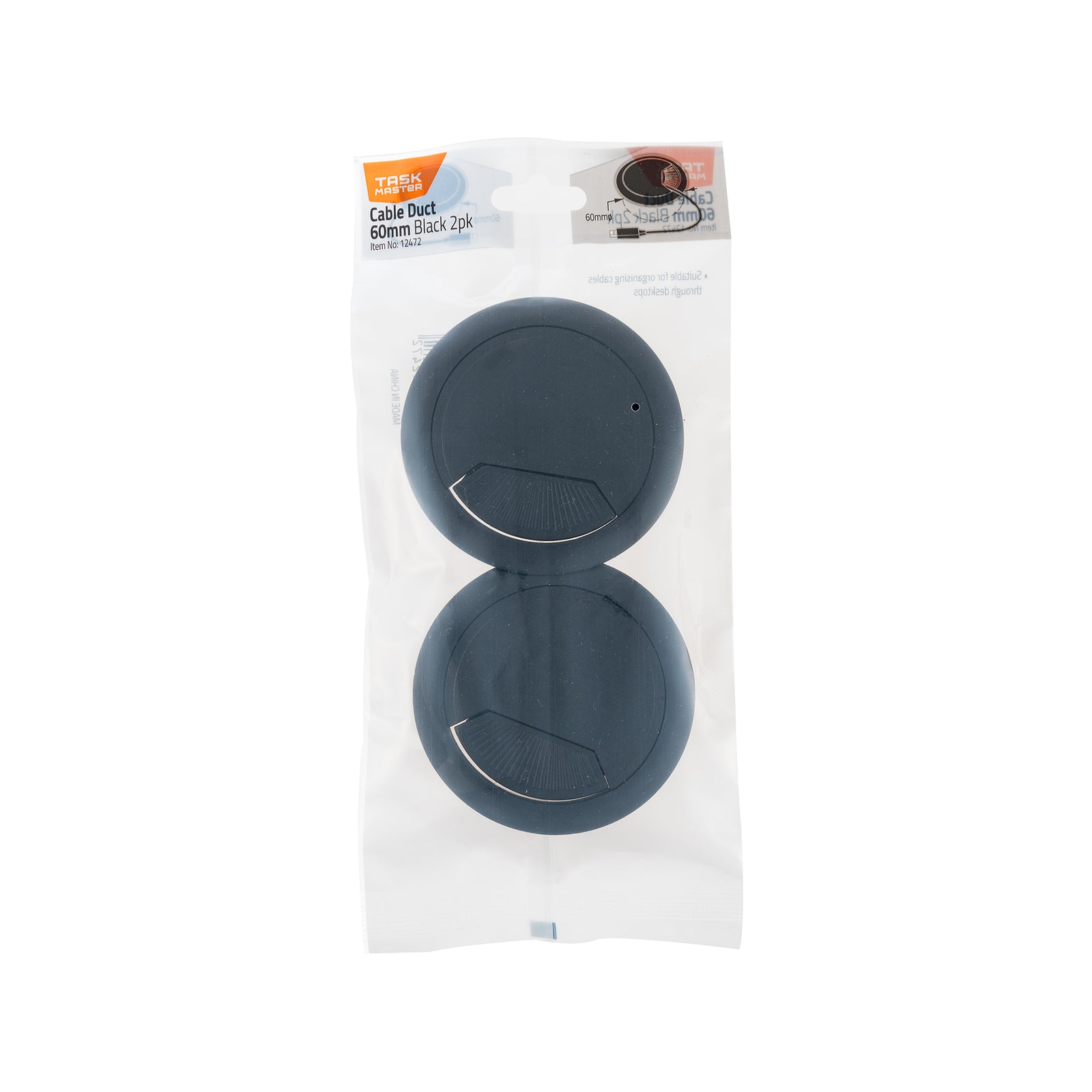 Taskmaster 60mm Black Cable Duct Plastic 2 Pack