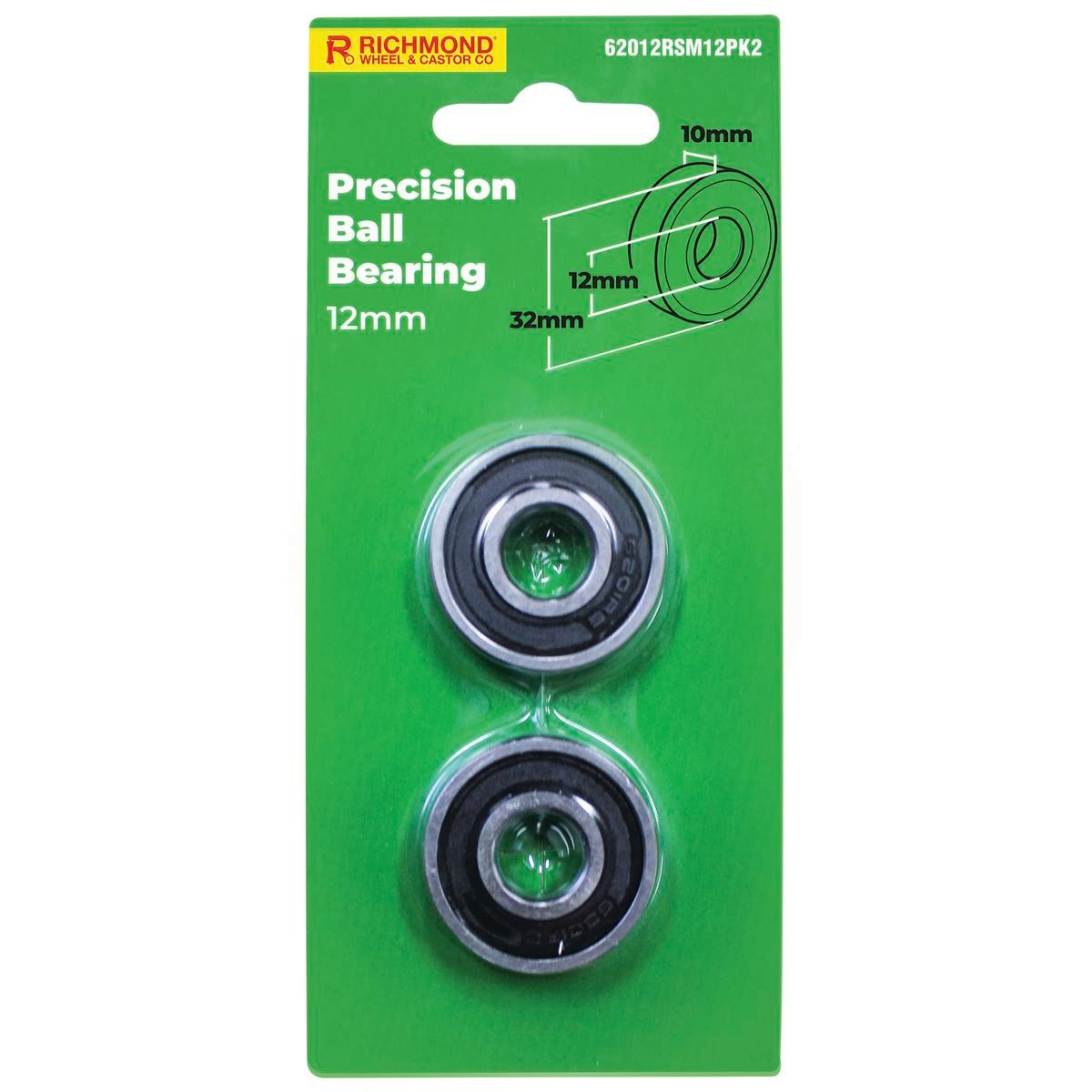 Richmond 32 x 12 x 10mm Chrome Steel Rubber Sealed Bearing - 2 Pack