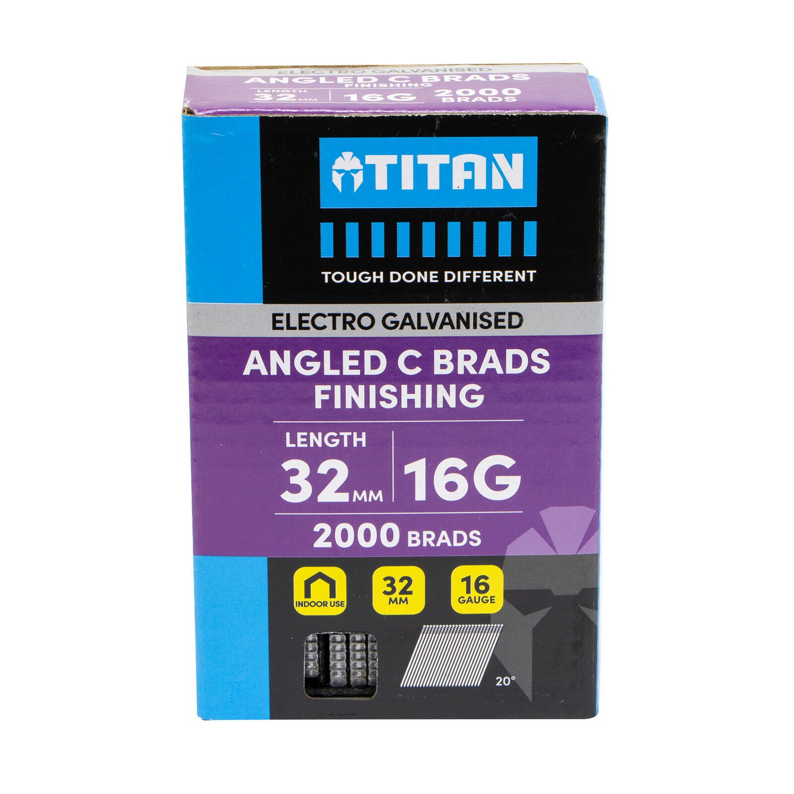 Titan 32 x 1.6mm 16 Gauge Electro Galvanised 20° Angled C Brads - 2000 Pack