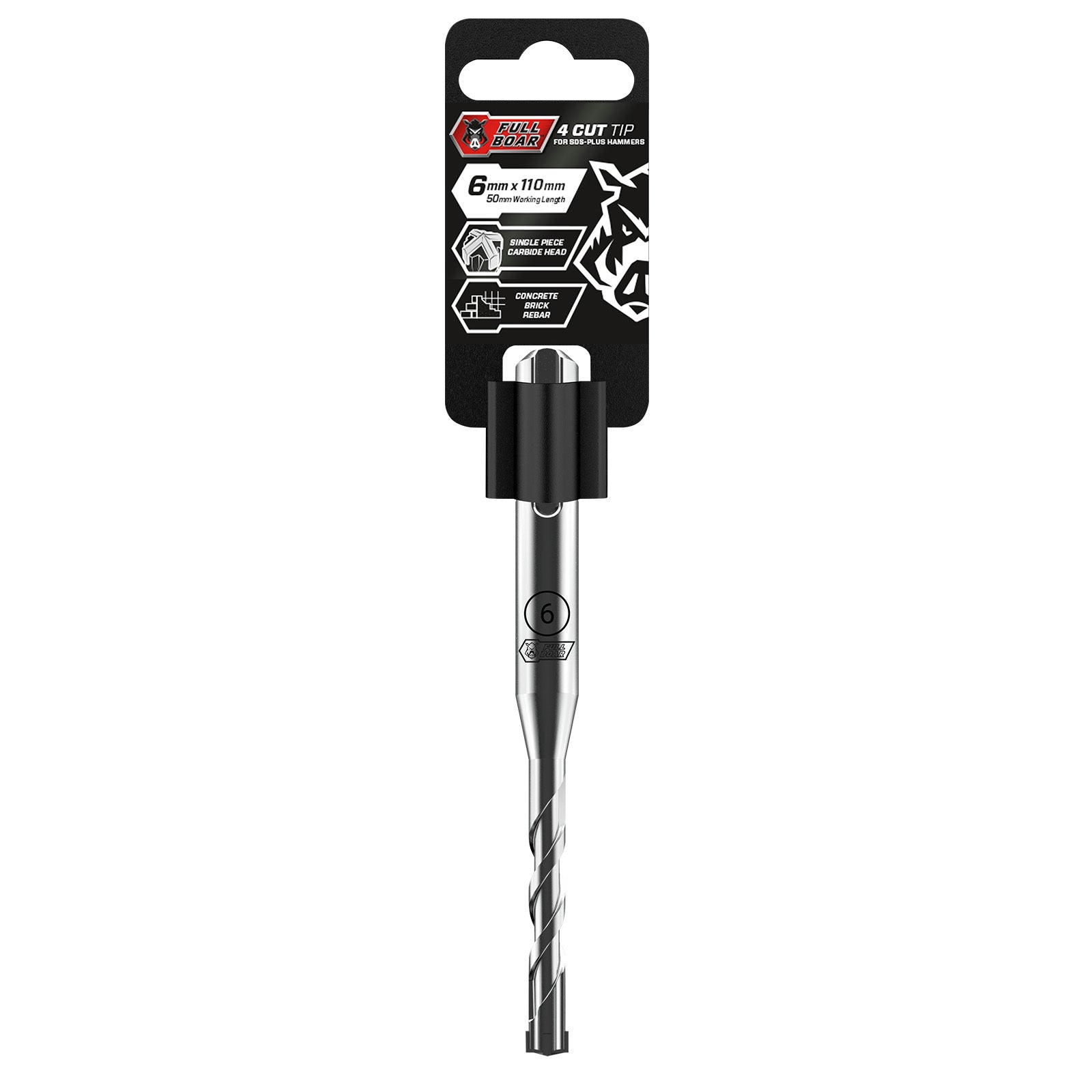 Full Boar 6 x 110mm 4 Cut SDS-Plus Masonry Drill Bit