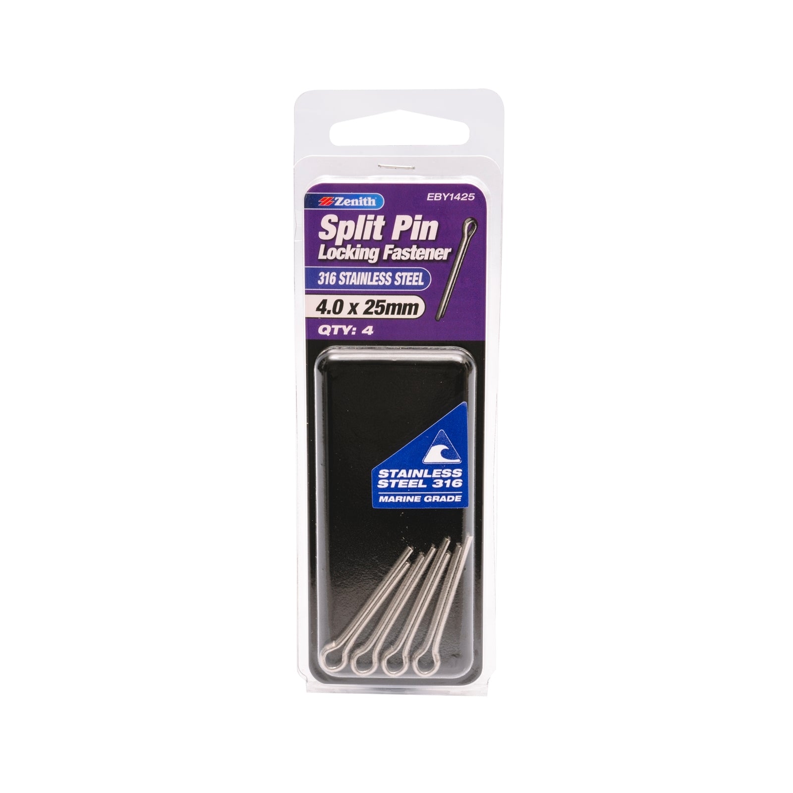 Zenith 4.0 x 25mm 316 Stainless Steel Split Pin - 4 Pack