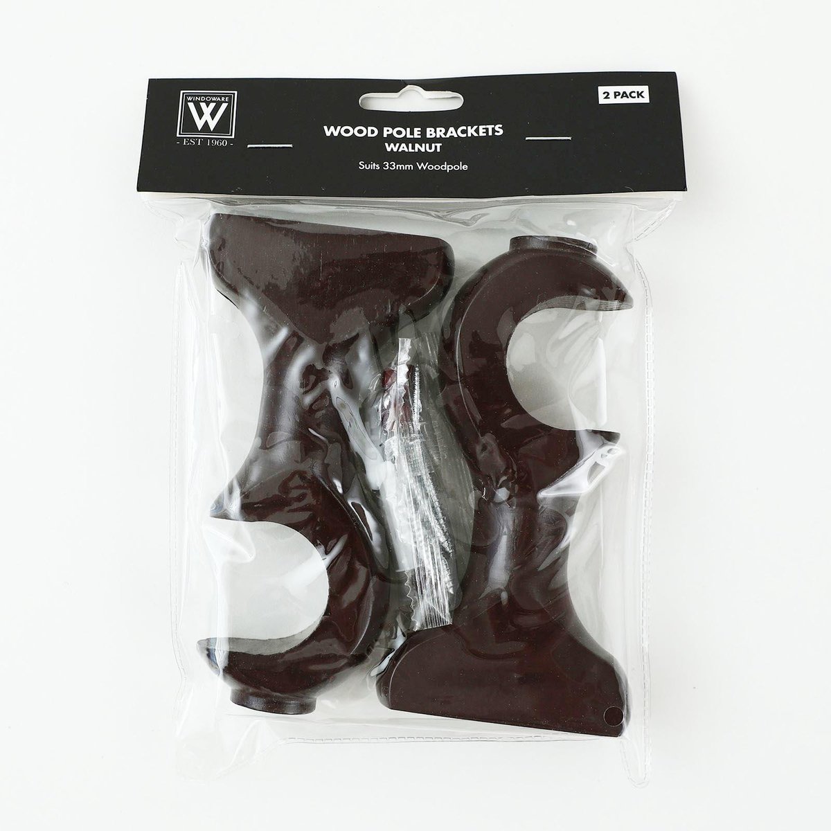 Windoware 33mm Walnut Timber Curtain Woodpole Brackets - 2 Pack
