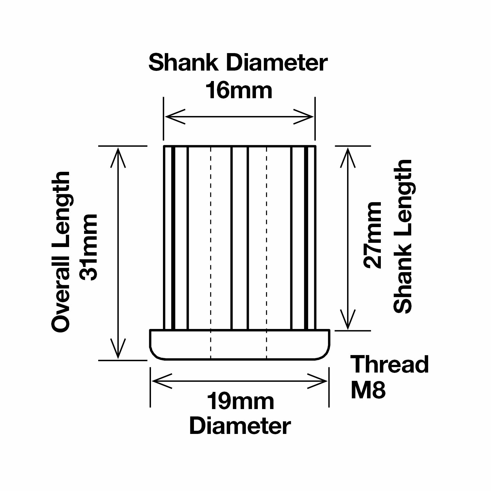 Richmond 19mm M8 Round Threaded Tube Insert - 2 Pack