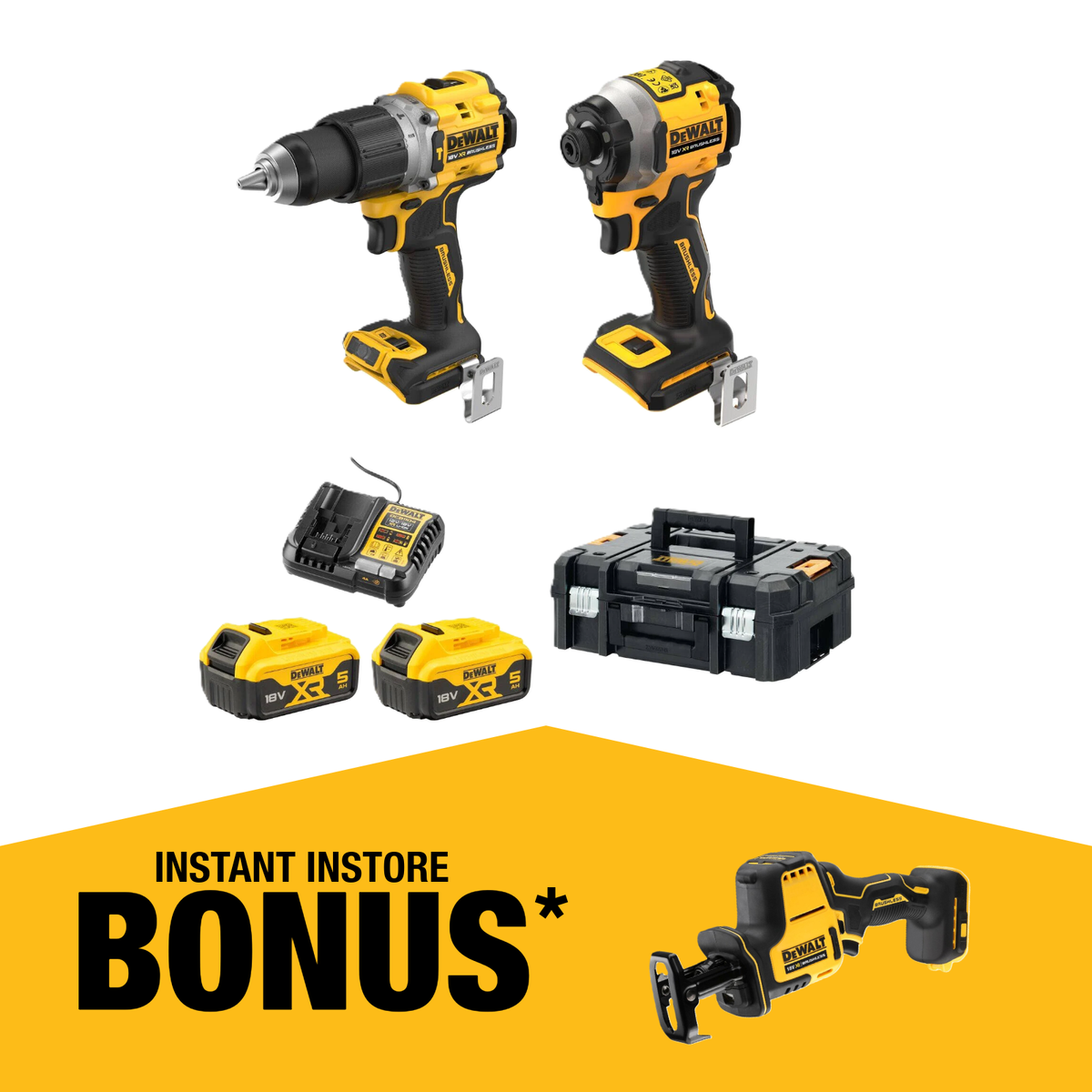 Dewalt 18V XR Compact Combo Kit - 2 Piece - 5.0Ah - Hammer Drill & Impact Driver - SuperSaverAU - view 1