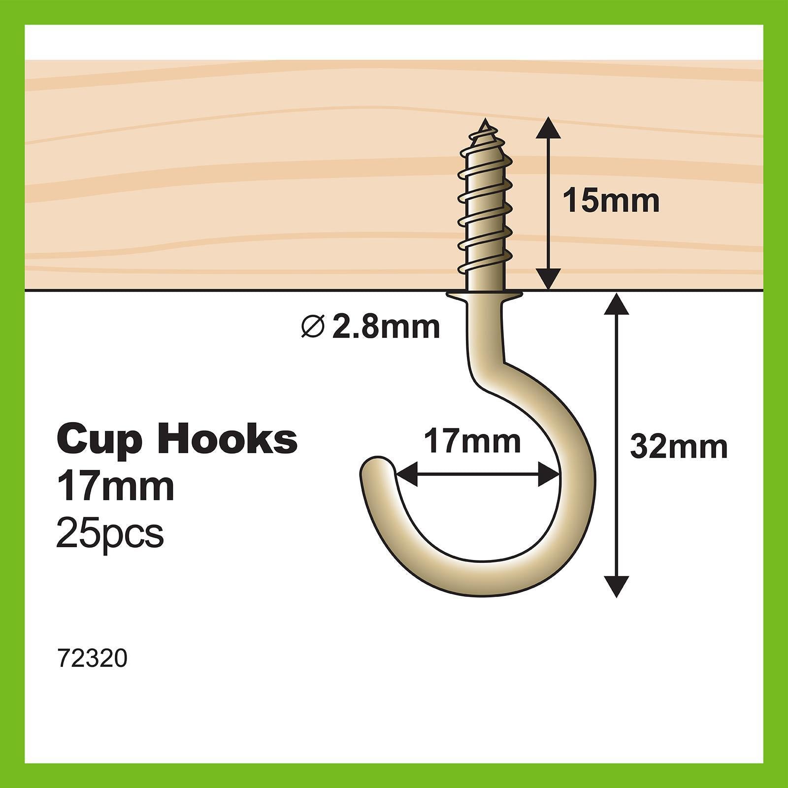 Everhang 17mm Brass Plated Steel Cup Hook - 25 Pack